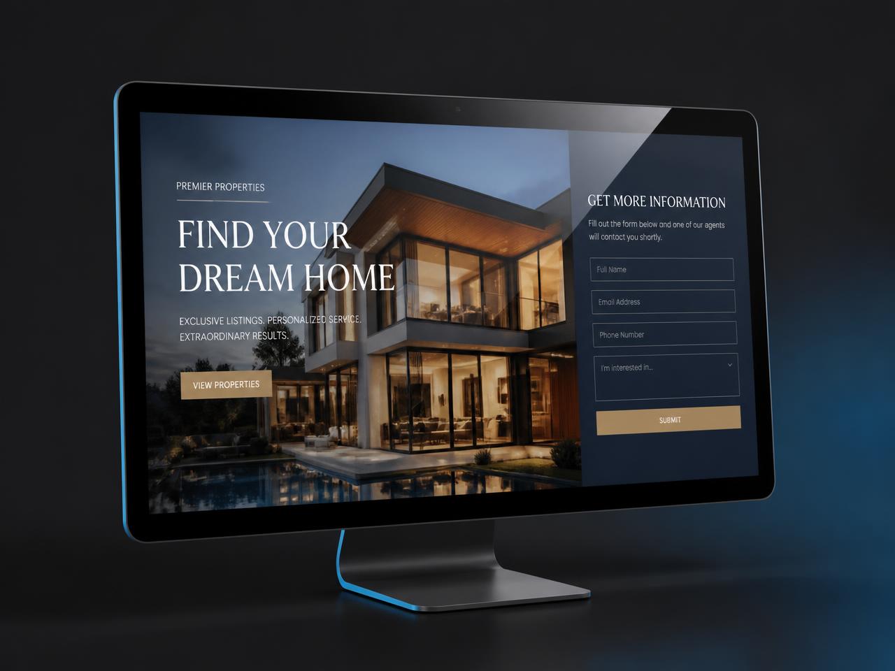 Mockup do projeto demonstrativo de imobiliária — landing page